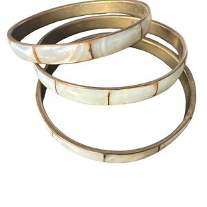 Vintage 3 Brass Mother of Pearl Bangle Bracelet